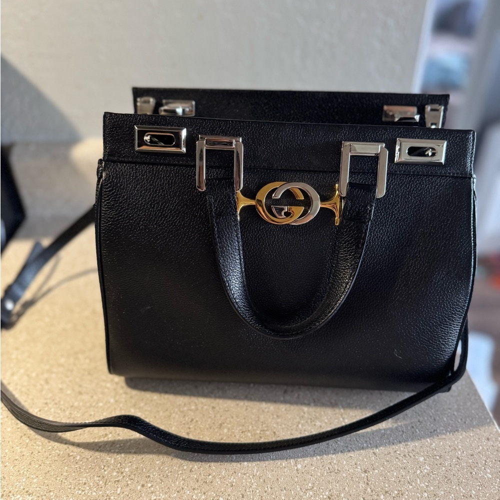 Gucci Black Satchel with Gold Accents